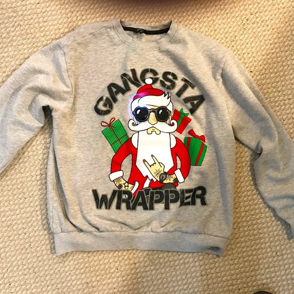WIN THE UGLY SWEATER CONTEST - GANSTA WRAPPER XMAS SWEATSHIRT - GLASSES LIGHT UP - Picture 2 of 6